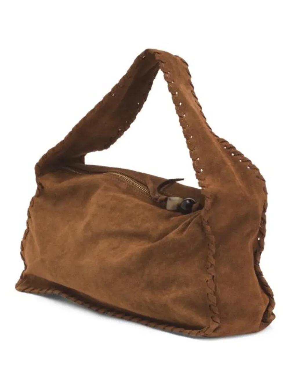 CHEVAL Made In Italy Suede Shoulder Bag With Stitch Detail And Charm Zip Pull